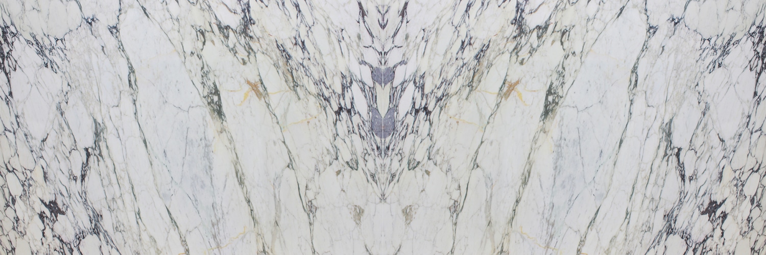 White, black and grey Marble two slab bookmatch