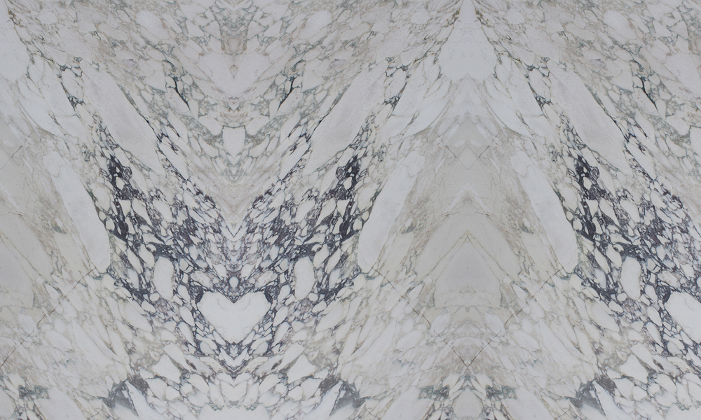 White, black and grey Marble three slab bookmatch