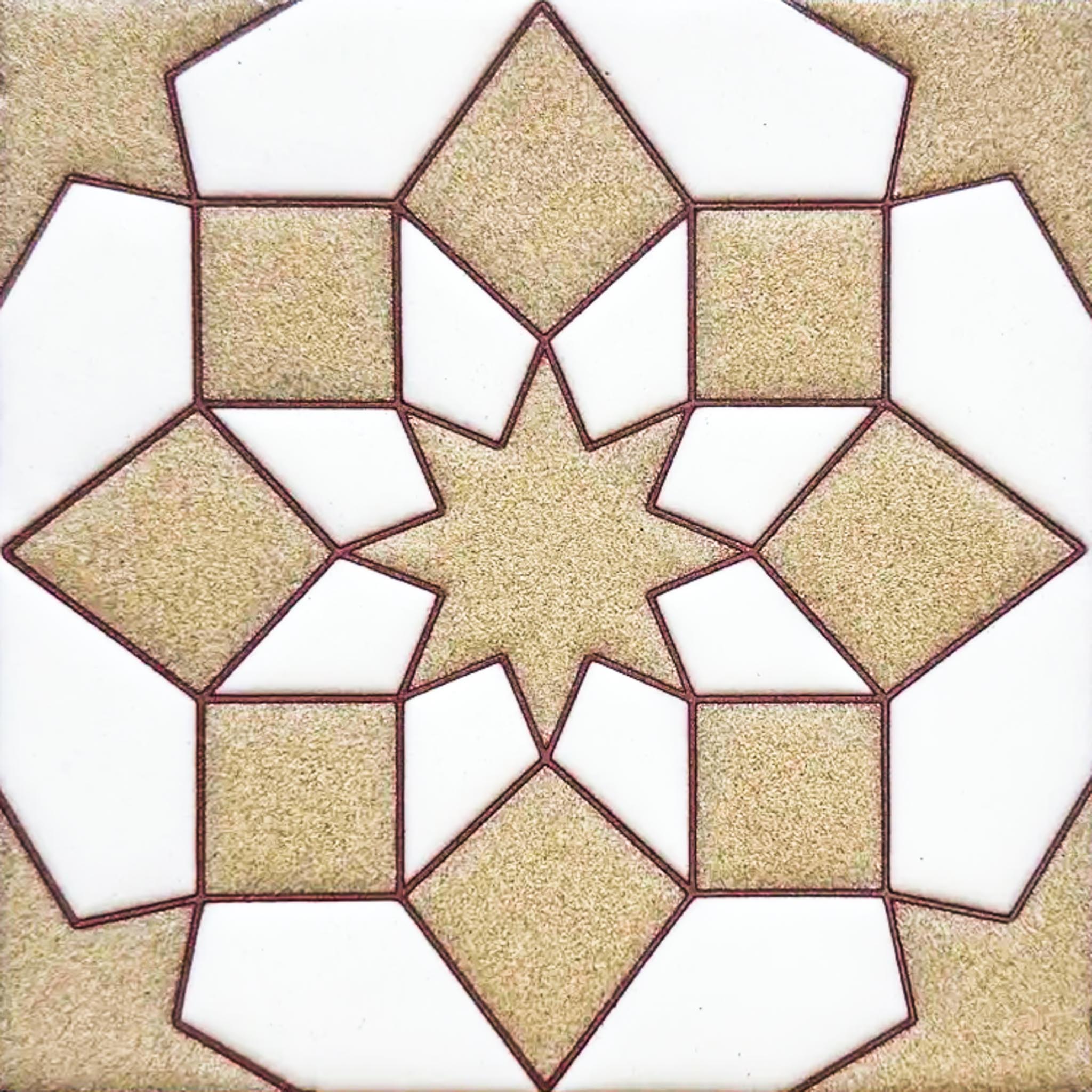 Geometric decorative tile pattern in neutral cream, beige tones with eight-point star center