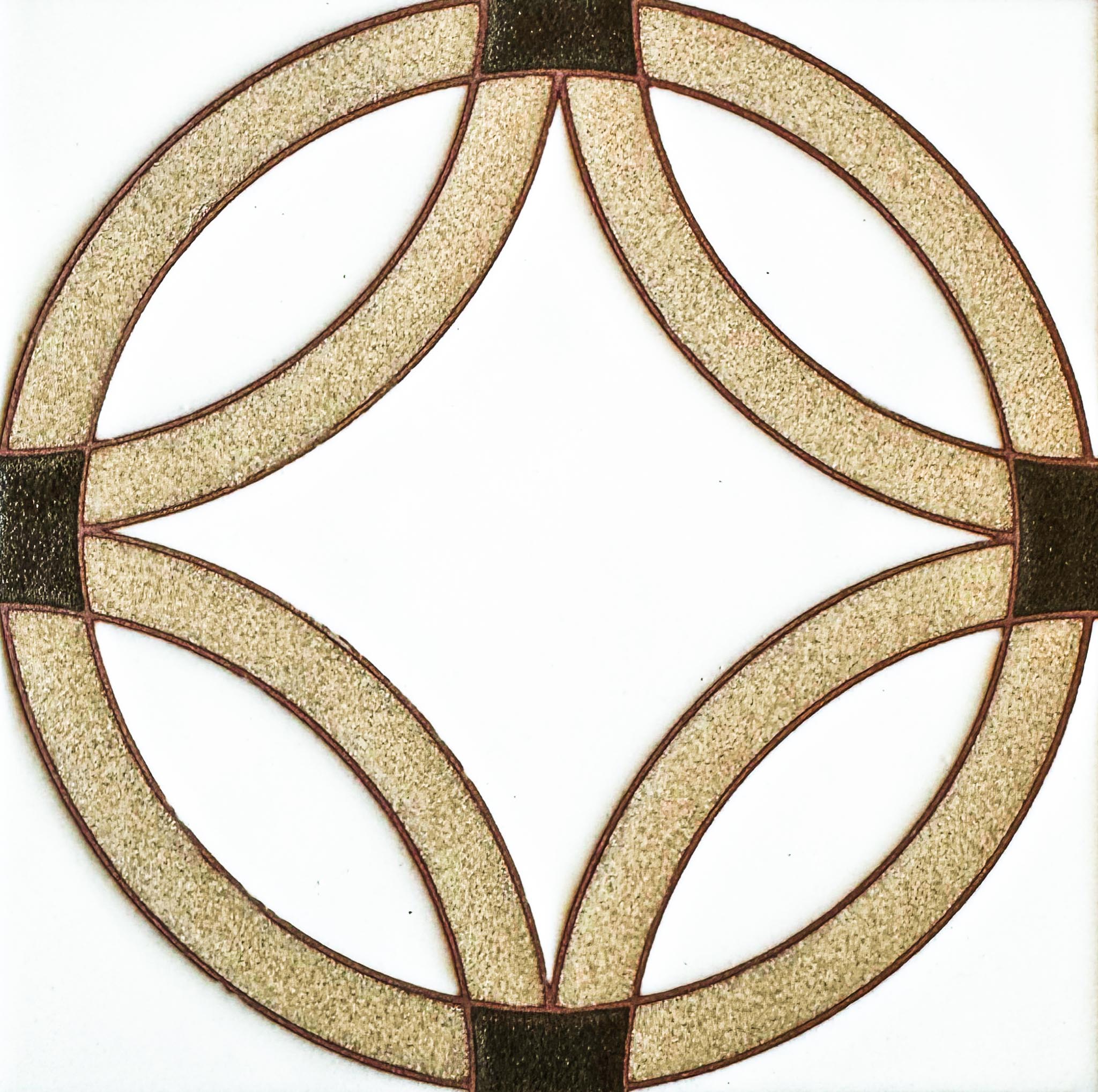 Geometric decorative tile pattern with interlocking circular rings in cream, beige, and brown