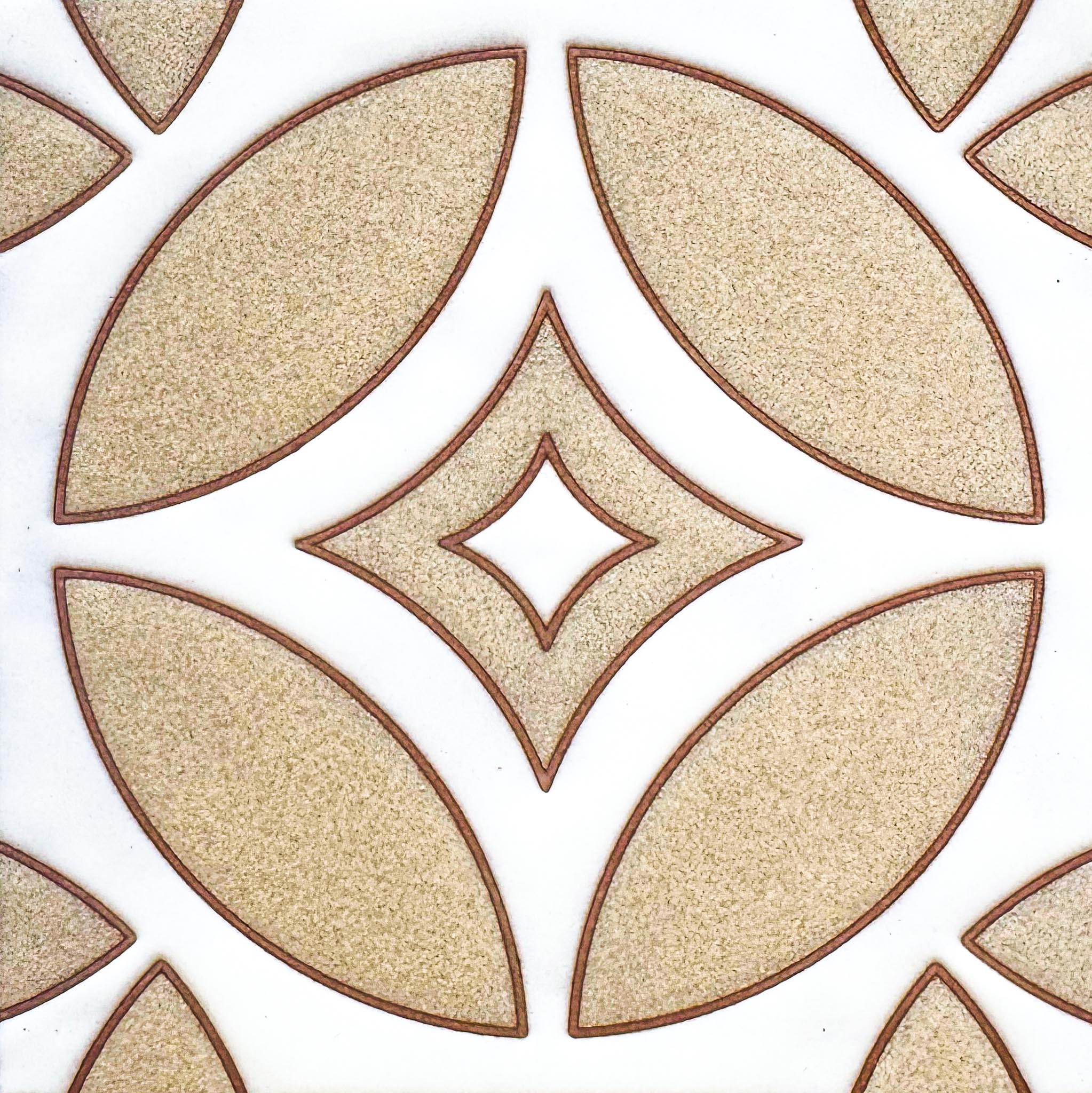 Geometric decorative tile pattern with beige leaf shapes and a beige diamond center
